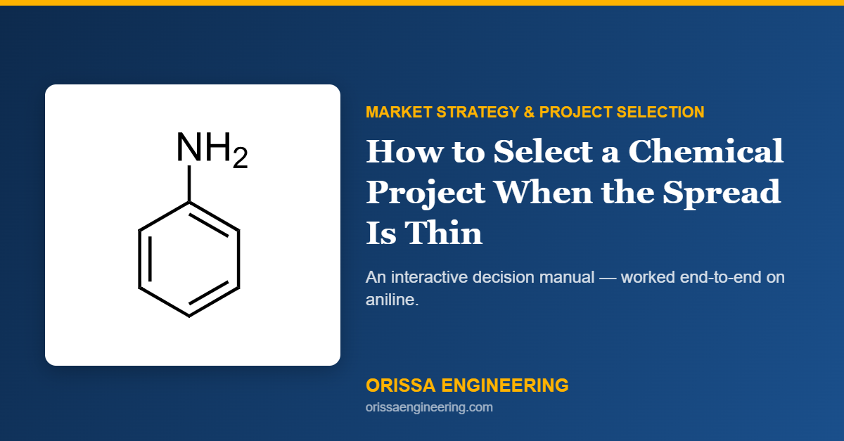 Molecular structure of aniline (benzene ring with amine group) on Orissa Engineering navy branded background