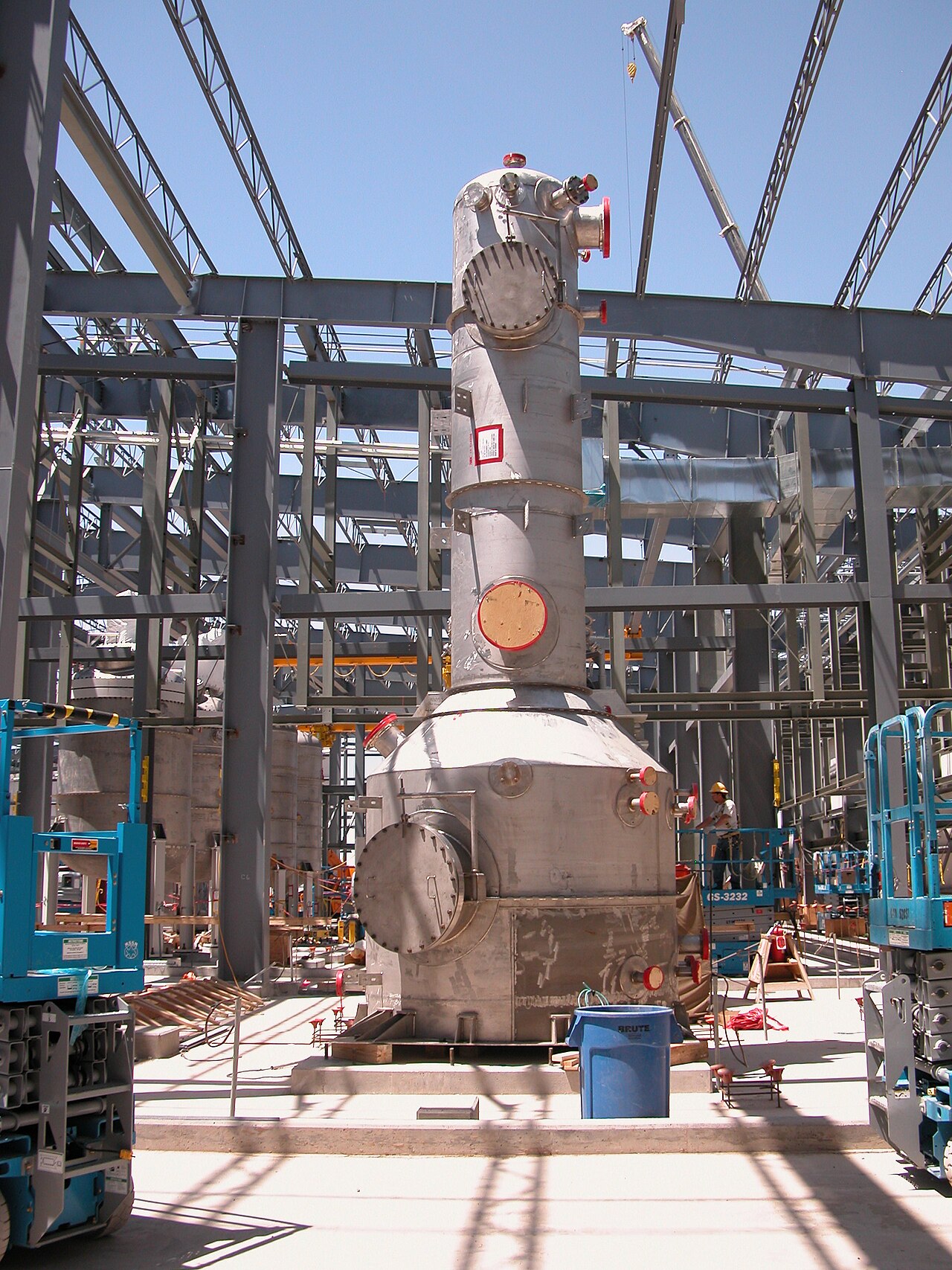 Venturi scrubber tower of an industrial off-gas treatment system during erection